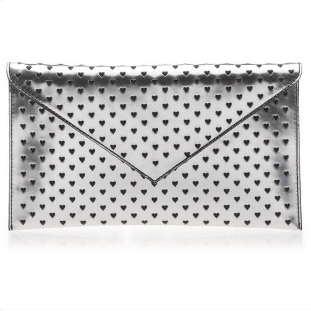 J.Crew ❤️ stationery clutch in cutout heart silver metallic leather